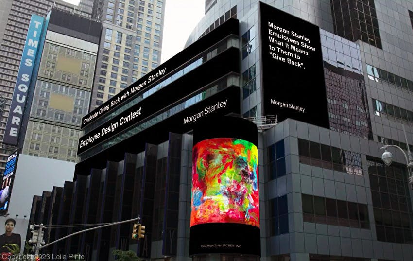 Leila Pinto artwork displayed at Times Square in New York City